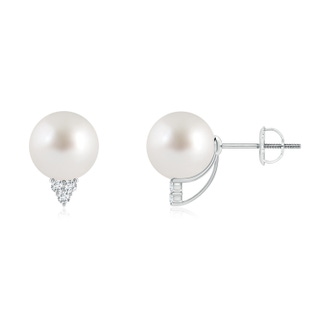 8mm AAA South Sea Pearl Earrings with Diamond Trio in P950 Platinum
