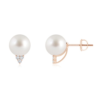 8mm AAA South Sea Pearl Earrings with Diamond Trio in Rose Gold