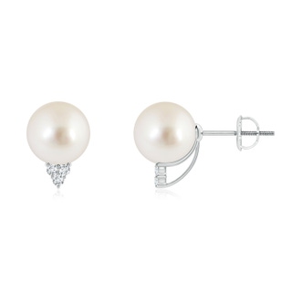 8mm AAAA South Sea Pearl Earrings with Diamond Trio in P950 Platinum