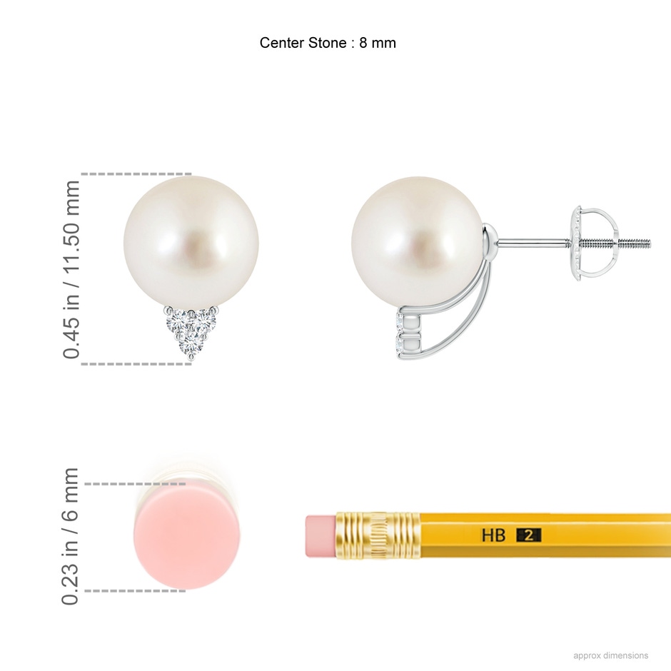 8mm AAAA South Sea Pearl Earrings with Diamond Trio in P950 Platinum ruler