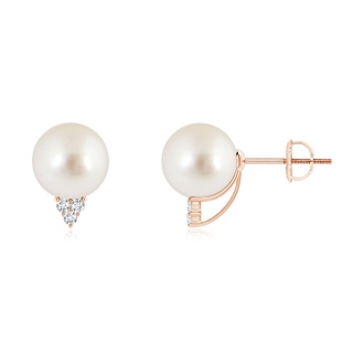 8mm AAAA South Sea Pearl Earrings with Diamond Trio in Rose Gold