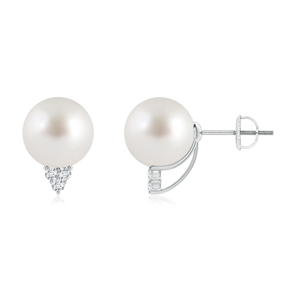 9mm AAA South Sea Pearl Earrings with Diamond Trio in White Gold 
