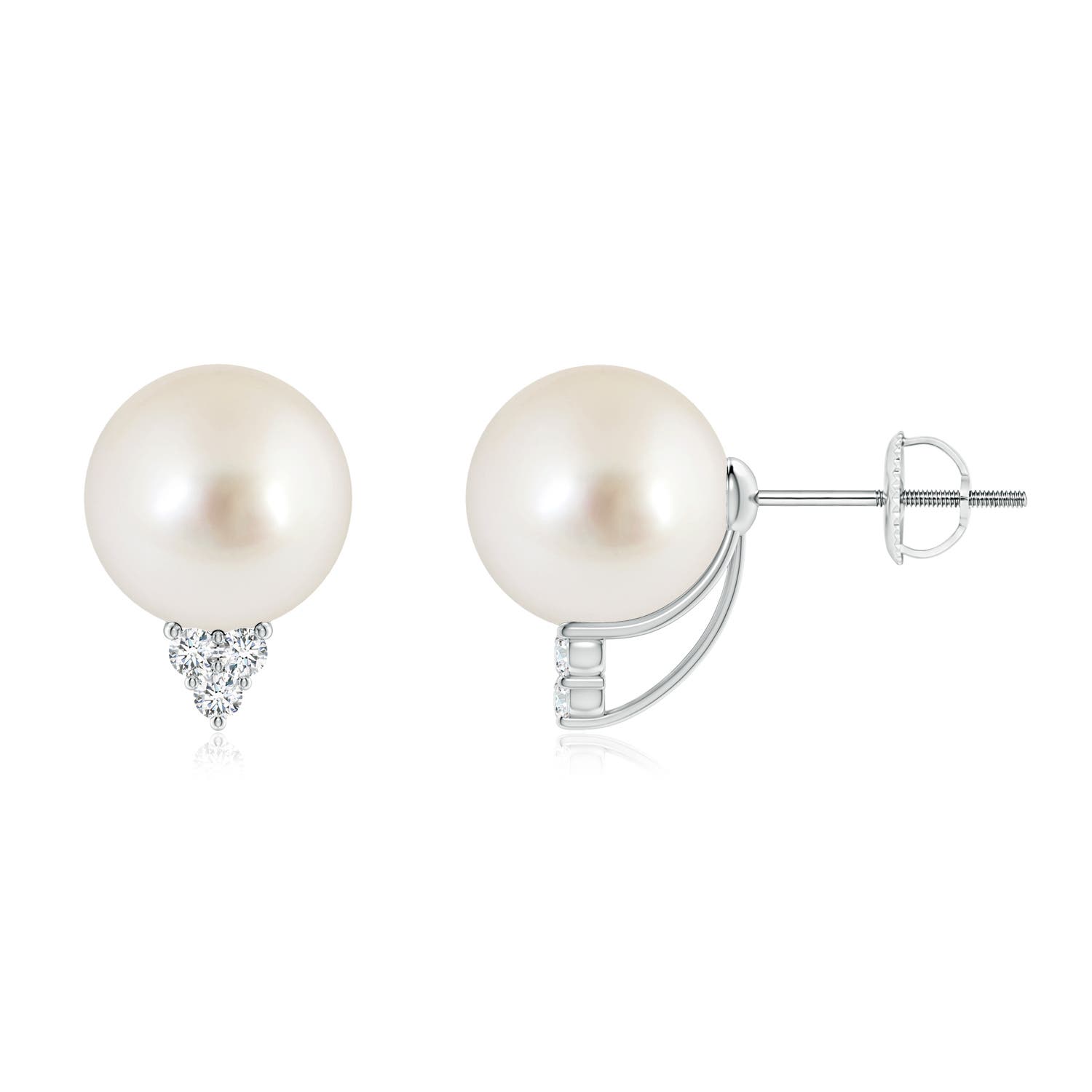 9mm AAAA South Sea Pearl Earrings with Diamond Trio in P950 Platinum