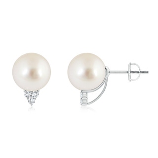 9mm AAAA South Sea Pearl Earrings with Diamond Trio in P950 Platinum