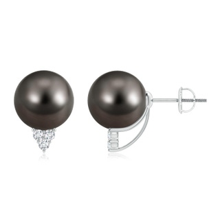 10mm AAA Tahitian Pearl Earrings with Diamond Trio in White Gold