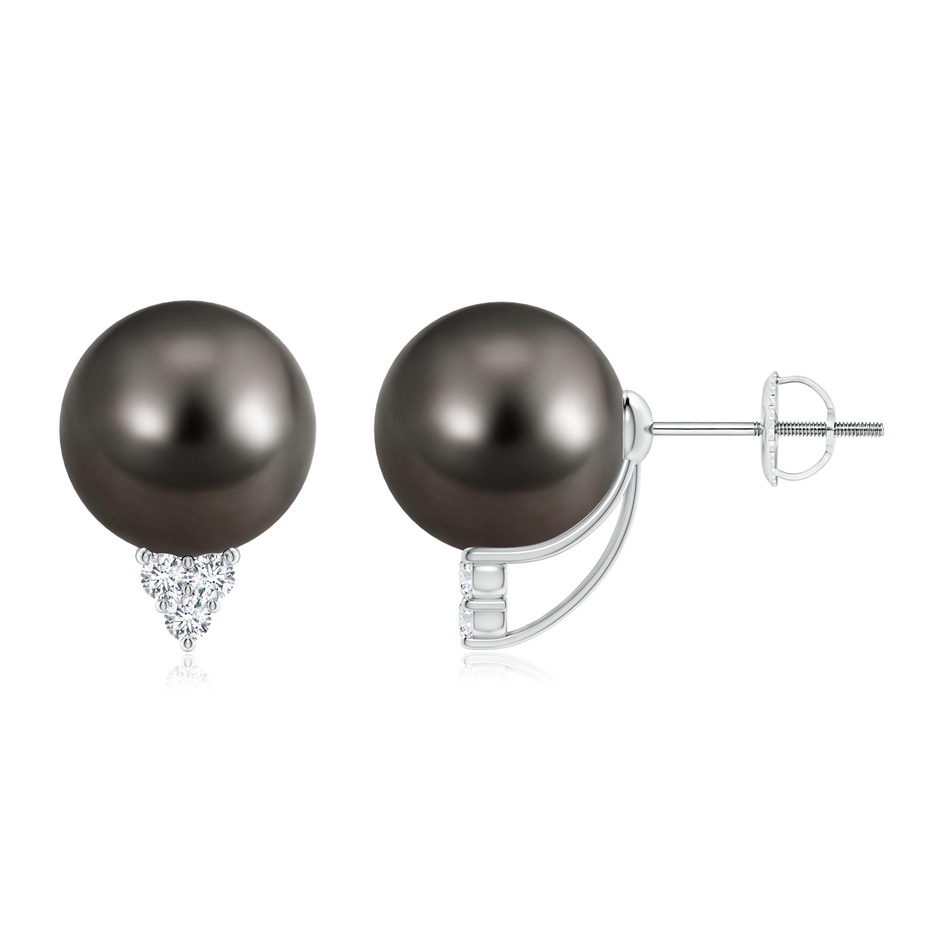 10mm AAA Tahitian Pearl Earrings with Diamond Trio in White Gold 