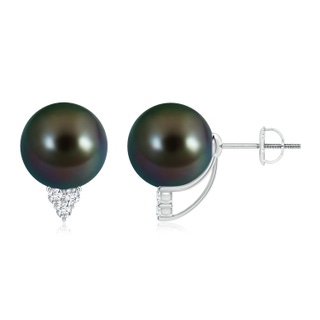 10mm AAAA Tahitian Pearl Earrings with Diamond Trio in P950 Platinum