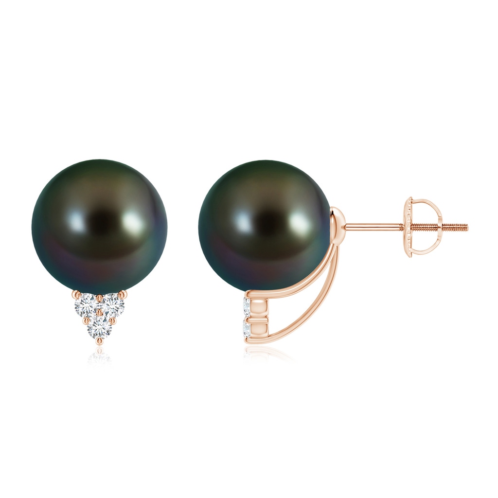 10mm AAAA Tahitian Pearl Earrings with Diamond Trio in Rose Gold