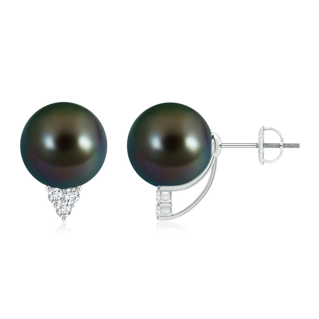 10mm AAAA Tahitian Pearl Earrings with Diamond Trio in White Gold