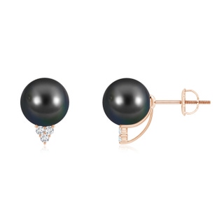 8mm AA Tahitian Pearl Earrings with Diamond Trio in Rose Gold