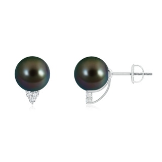 8mm AAAA Tahitian Pearl Earrings with Diamond Trio in P950 Platinum