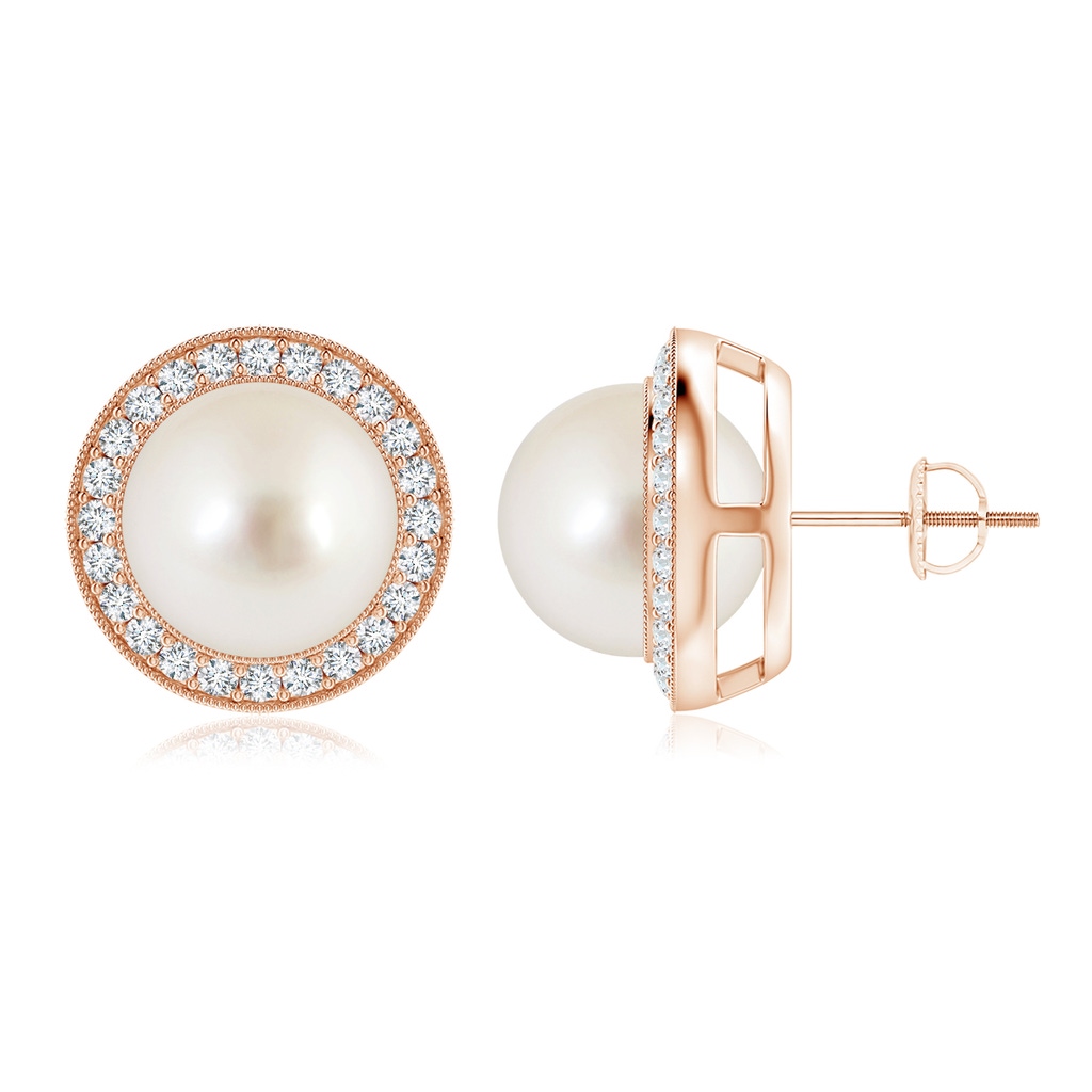 10mm AAAA South Sea Pearl Halo Studs with Milgrain in Rose Gold