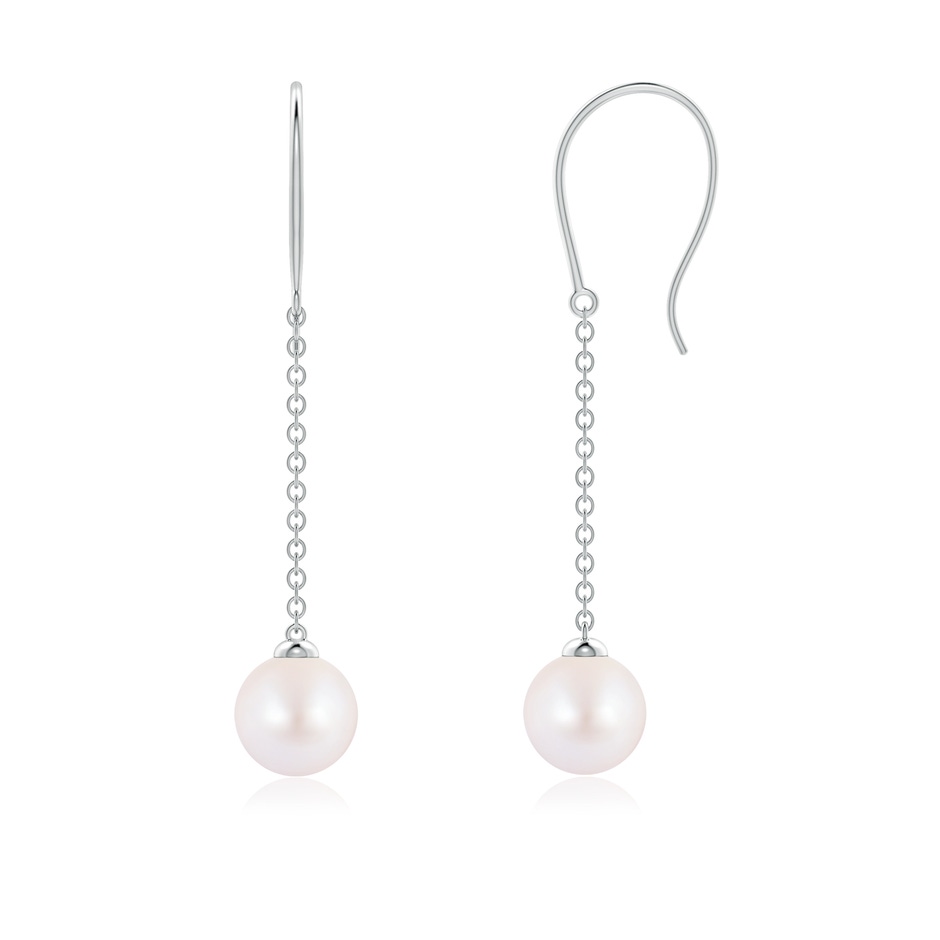 6mm AA Dangling Solitaire Japanese Akoya Pearl Earrings in White Gold 