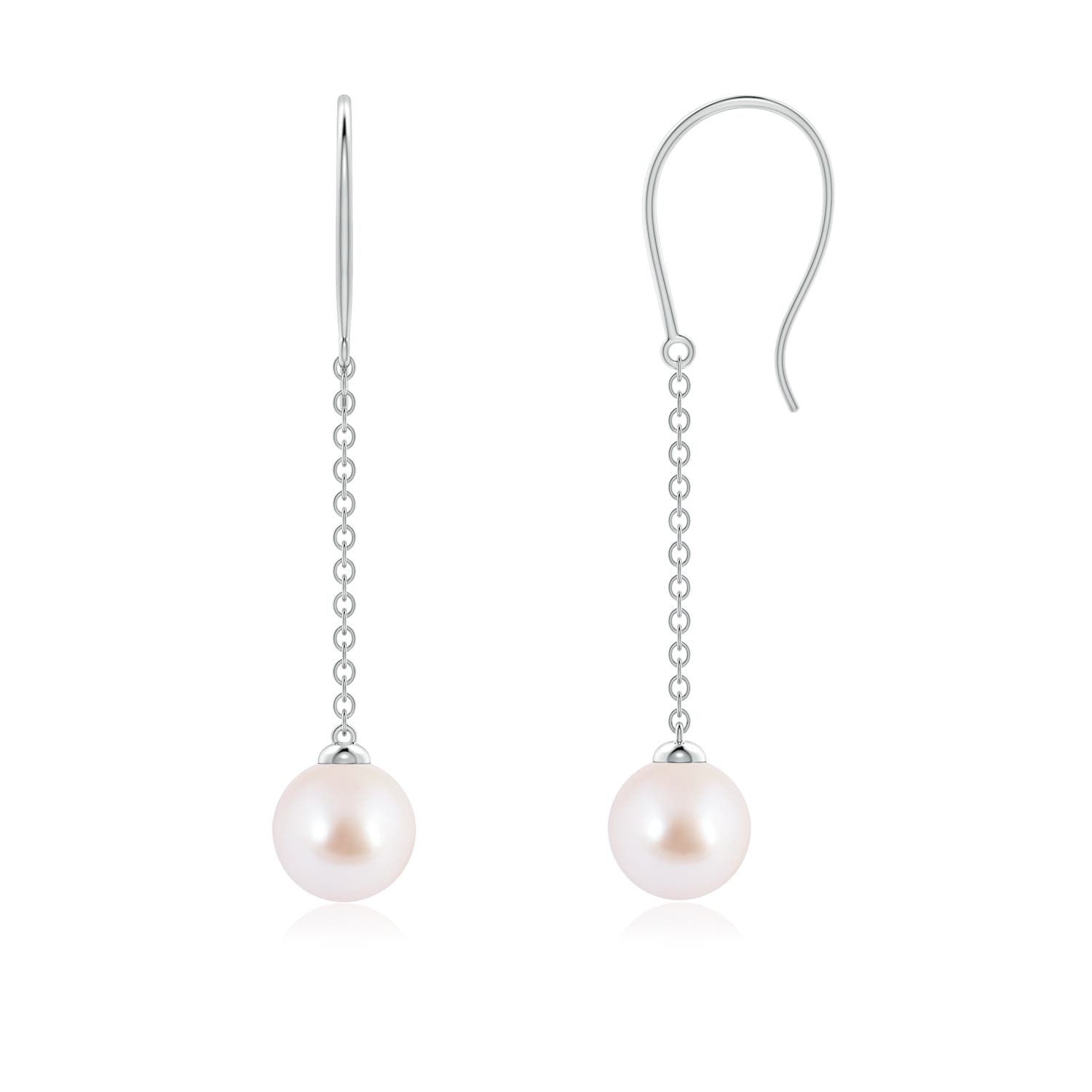 6mm AAA Dangling Solitaire Japanese Akoya Pearl Earrings in White Gold