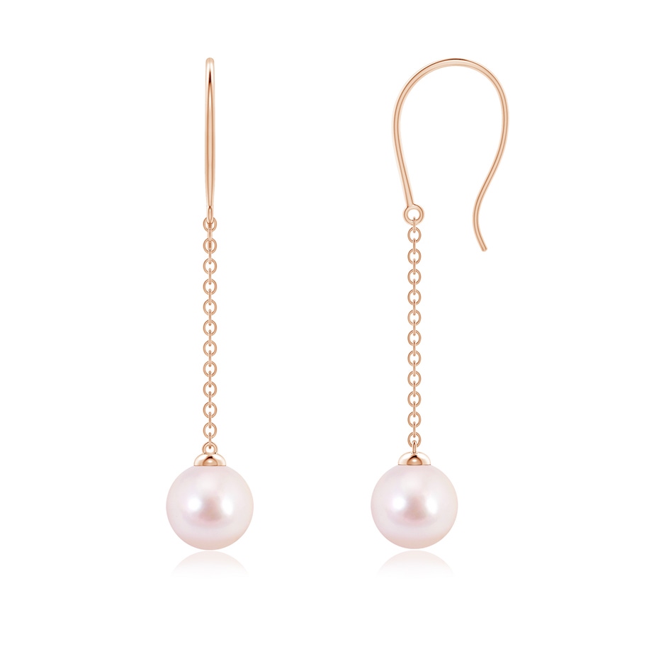 6mm AAAA Dangling Solitaire Japanese Akoya Pearl Earrings in Rose Gold 