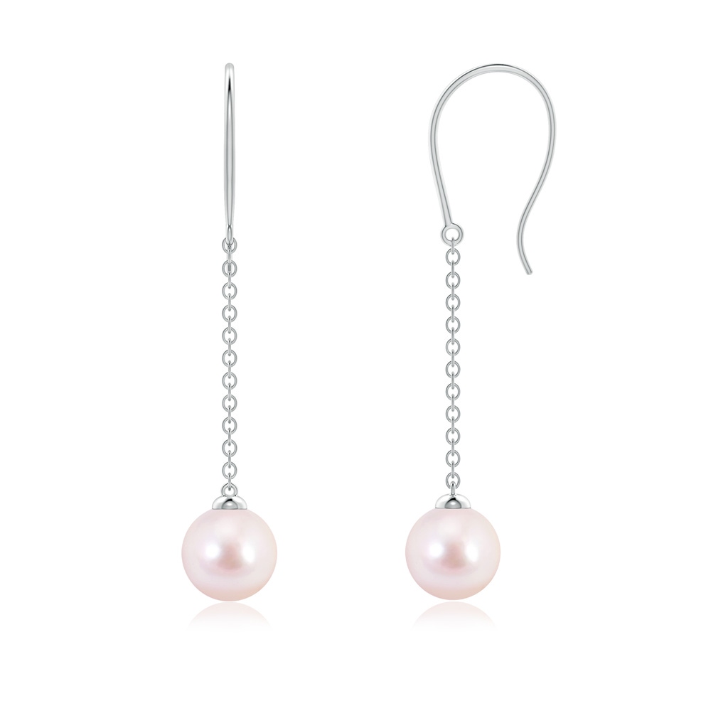 6mm AAAA Dangling Solitaire Japanese Akoya Pearl Earrings in White Gold 