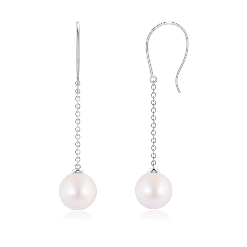 7mm AA Dangling Solitaire Japanese Akoya Pearl Earrings in White Gold 