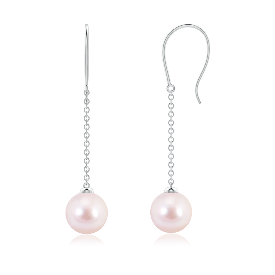 7mm AAAA Dangling Solitaire Japanese Akoya Pearl Earrings in P950 Platinum 