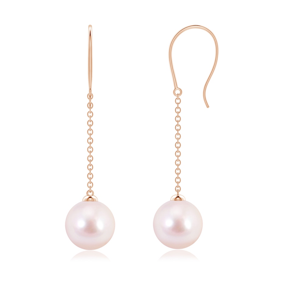 8mm AAAA Dangling Solitaire Japanese Akoya Pearl Earrings in Rose Gold 