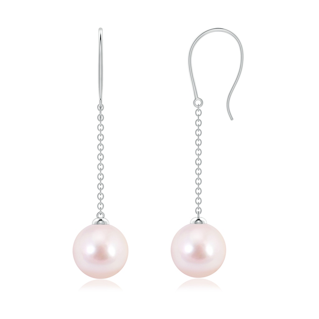 8mm AAAA Dangling Solitaire Japanese Akoya Pearl Earrings in White Gold