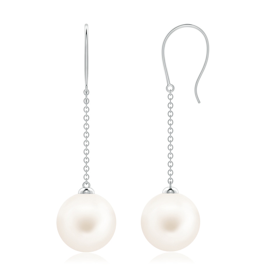 10mm AA Dangling Solitaire Freshwater Pearl Earrings in White Gold 