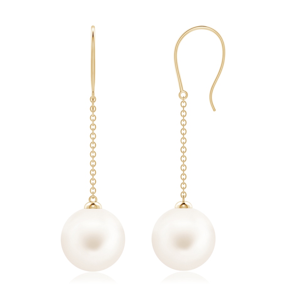 10mm AA Dangling Solitaire Freshwater Pearl Earrings in Yellow Gold 