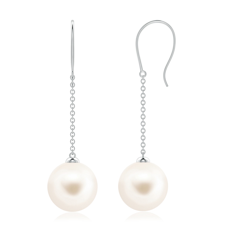 10mm AAA Dangling Solitaire Freshwater Pearl Earrings in White Gold 