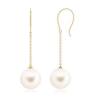 10mm AAA Dangling Solitaire Freshwater Pearl Earrings in Yellow Gold
