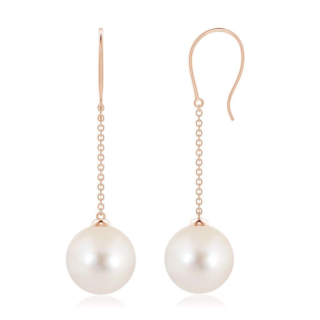 10mm AAAA Dangling Solitaire Freshwater Pearl Earrings in Rose Gold
