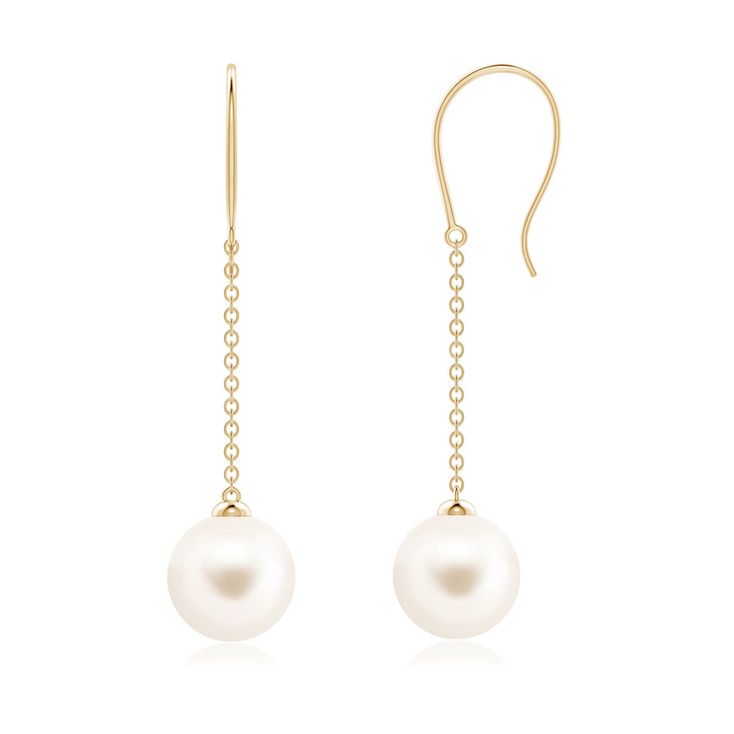 Angara Dangling Solitaire Freshwater Pearl Earrings in 14K White Gold | 8mm Cabochon Freshwater Cultured Pearl Stud Earrings