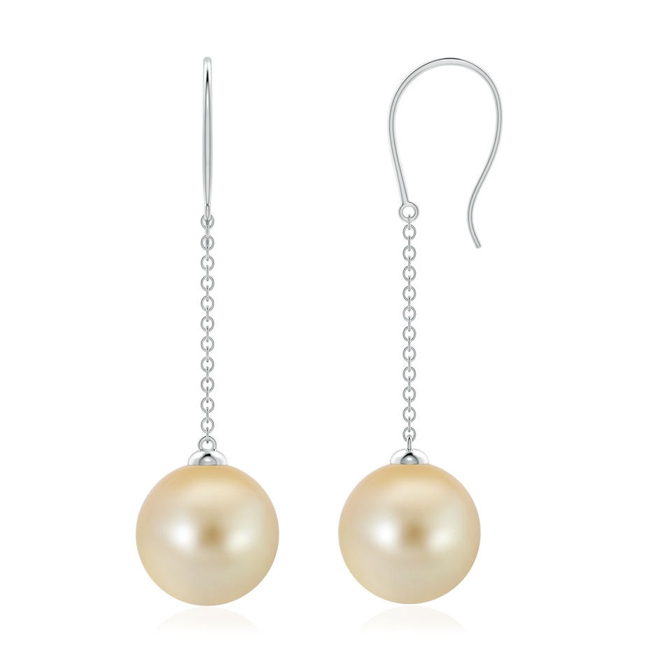 10mm AAA Dangling Solitaire Golden South Sea Pearl Earrings in P950 Platinum 