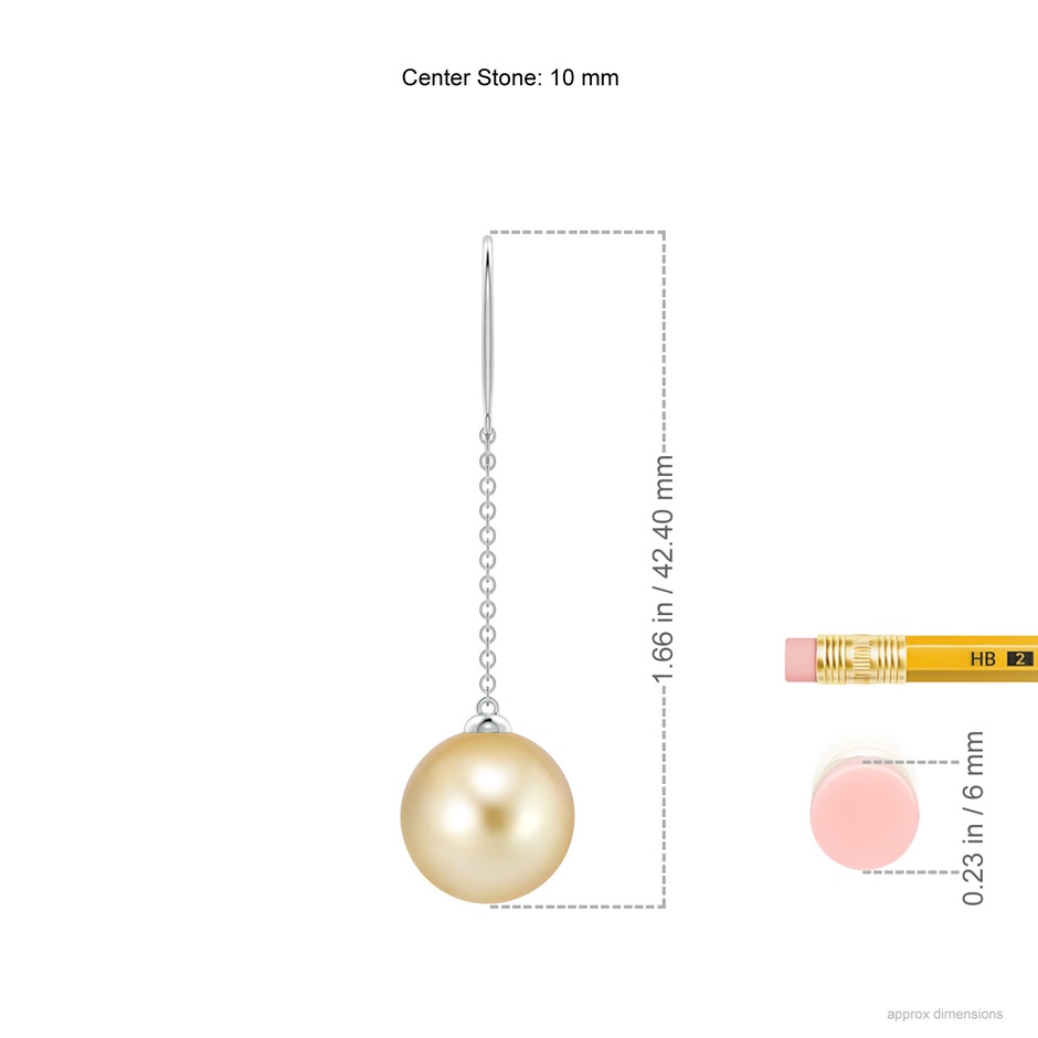 10mm AAAA Dangling Solitaire Golden South Sea Pearl Earrings in P950 Platinum ruler