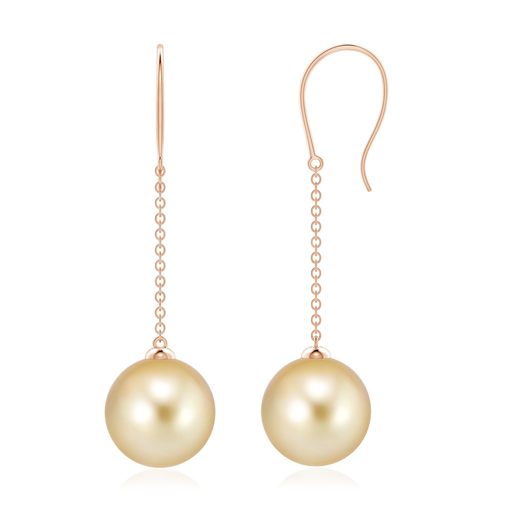 10mm AAAA Dangling Solitaire Golden South Sea Pearl Earrings in Rose Gold