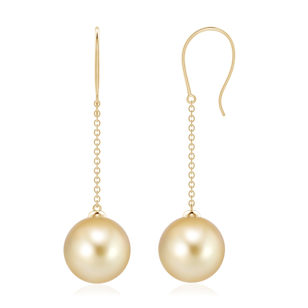 10mm AAAA Dangling Solitaire Golden South Sea Pearl Earrings in Yellow Gold