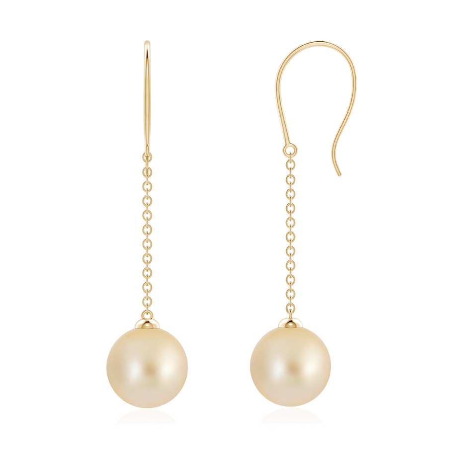 8mm AA Dangling Solitaire Golden South Sea Pearl Earrings in Yellow Gold 