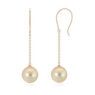 8mm AAA Dangling Solitaire Golden South Sea Pearl Earrings in Rose Gold