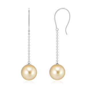 8mm AAAA Dangling Solitaire Golden South Sea Pearl Earrings in P950 Platinum