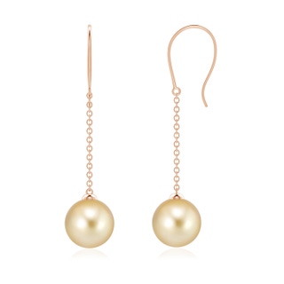 8mm AAAA Dangling Solitaire Golden South Sea Pearl Earrings in Rose Gold