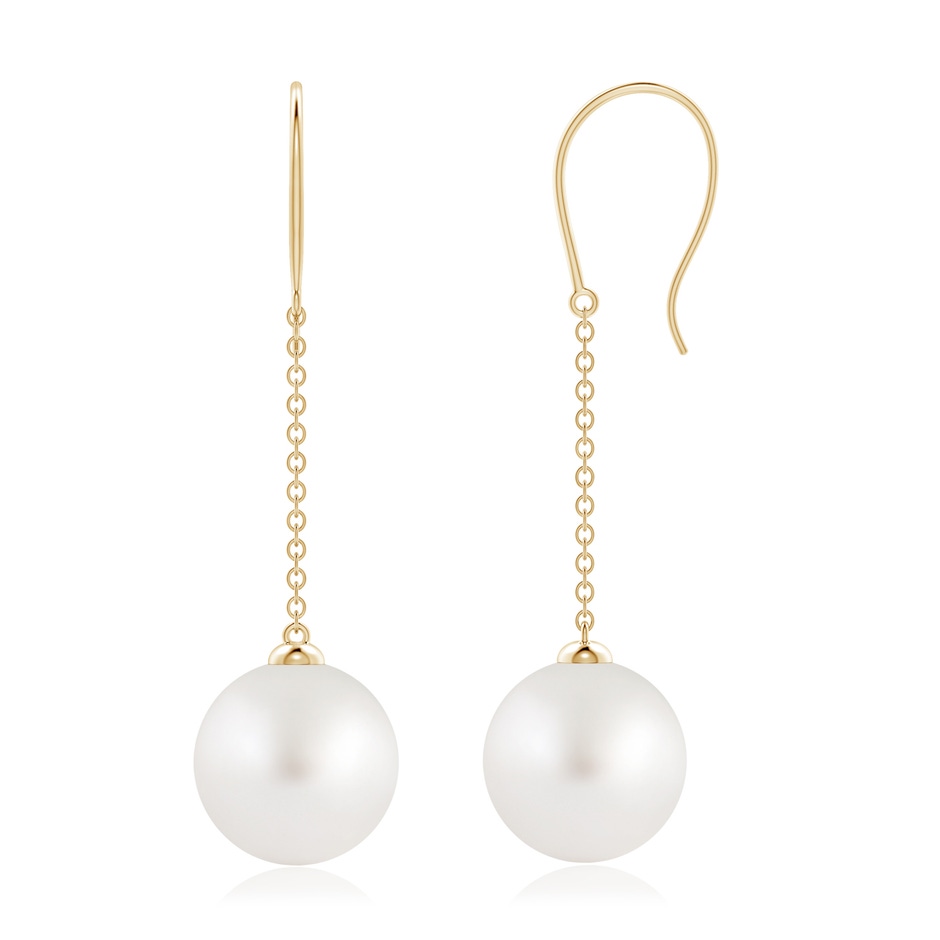 10mm AA Dangling Solitaire South Sea Pearl Earrings in Yellow Gold 