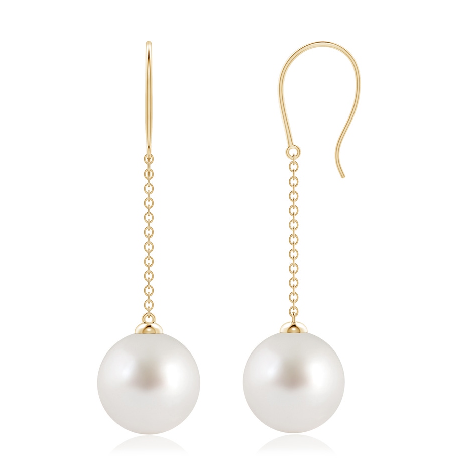 10mm AAA Dangling Solitaire South Sea Pearl Earrings in Yellow Gold 