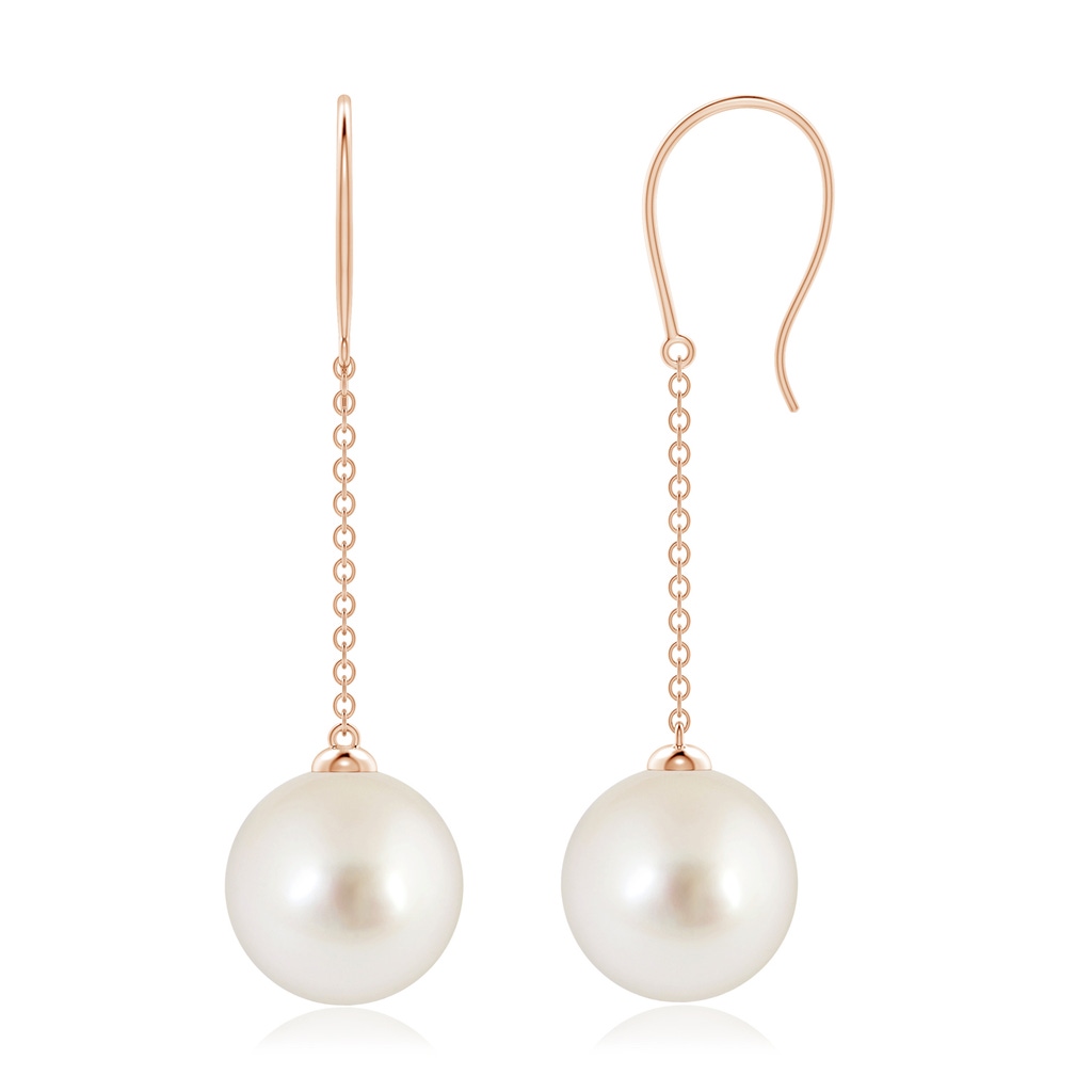 10mm AAAA Dangling Solitaire South Sea Pearl Earrings in Rose Gold