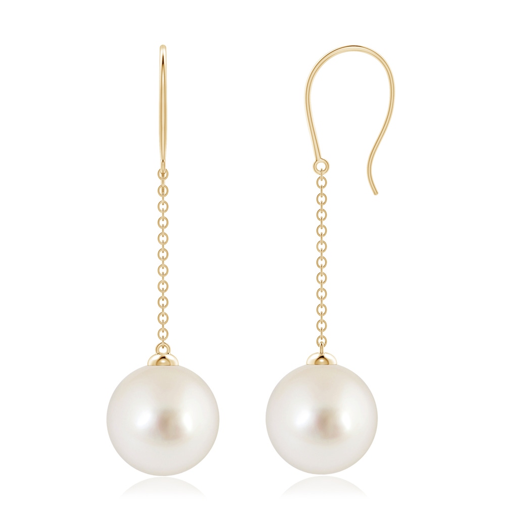 10mm AAAA Dangling Solitaire South Sea Pearl Earrings in Yellow Gold