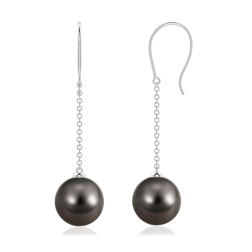 9mm AAA Dangling Solitaire Tahitian Pearl Earrings in White Gold