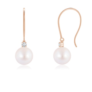 6mm AA Japanese Akoya Pearl & Diamond Fish Hook Earrings in Rose Gold