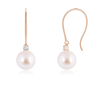 6mm AAA Japanese Akoya Pearl & Diamond Fish Hook Earrings in Rose Gold