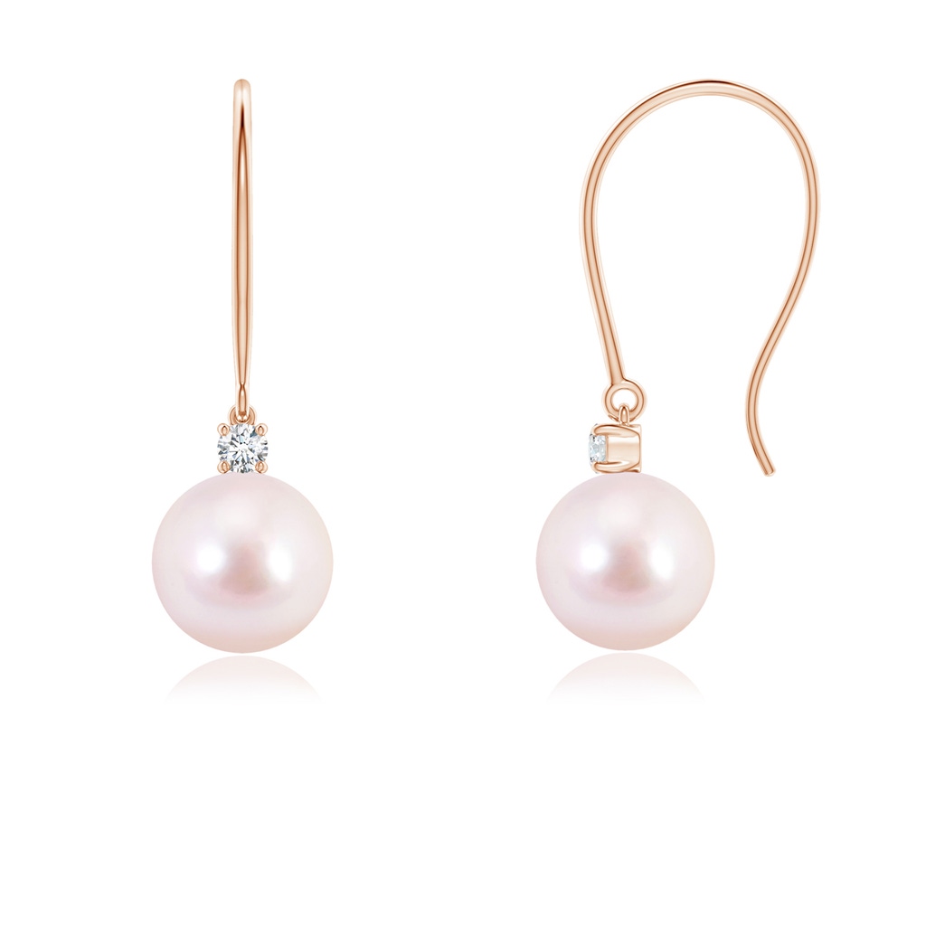 6mm AAAA Japanese Akoya Pearl & Diamond Fish Hook Earrings in Rose Gold