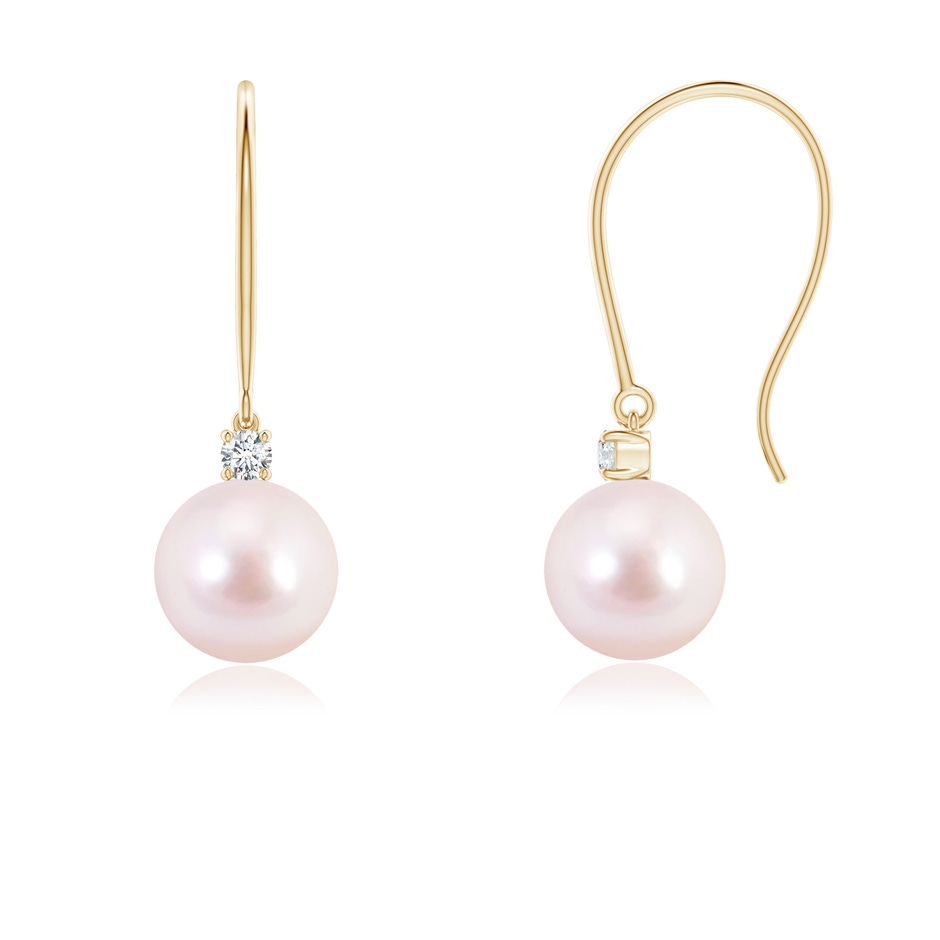 6mm AAAA Japanese Akoya Pearl & Diamond Fish Hook Earrings in Yellow Gold 