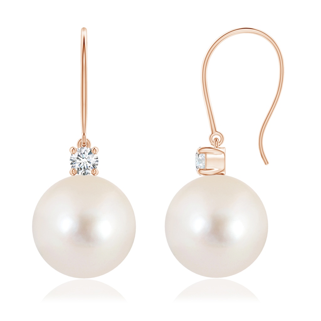 10mm AAAA Freshwater Pearl & Diamond Fish Hook Earrings in Rose Gold