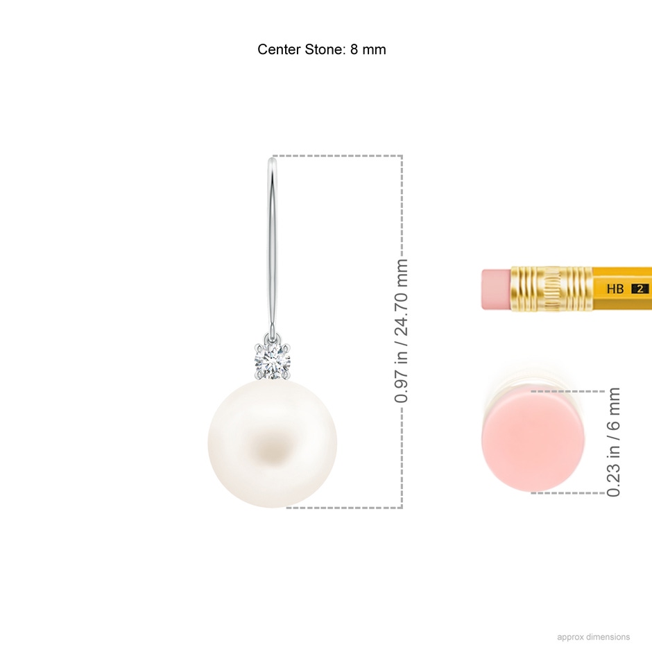8mm AA Freshwater Pearl & Diamond Fish Hook Earrings in P950 Platinum ruler
