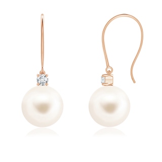 8mm AAA Freshwater Pearl & Diamond Fish Hook Earrings in Rose Gold